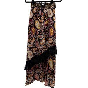 Maxi Paisley Skirt With Fringe Trim